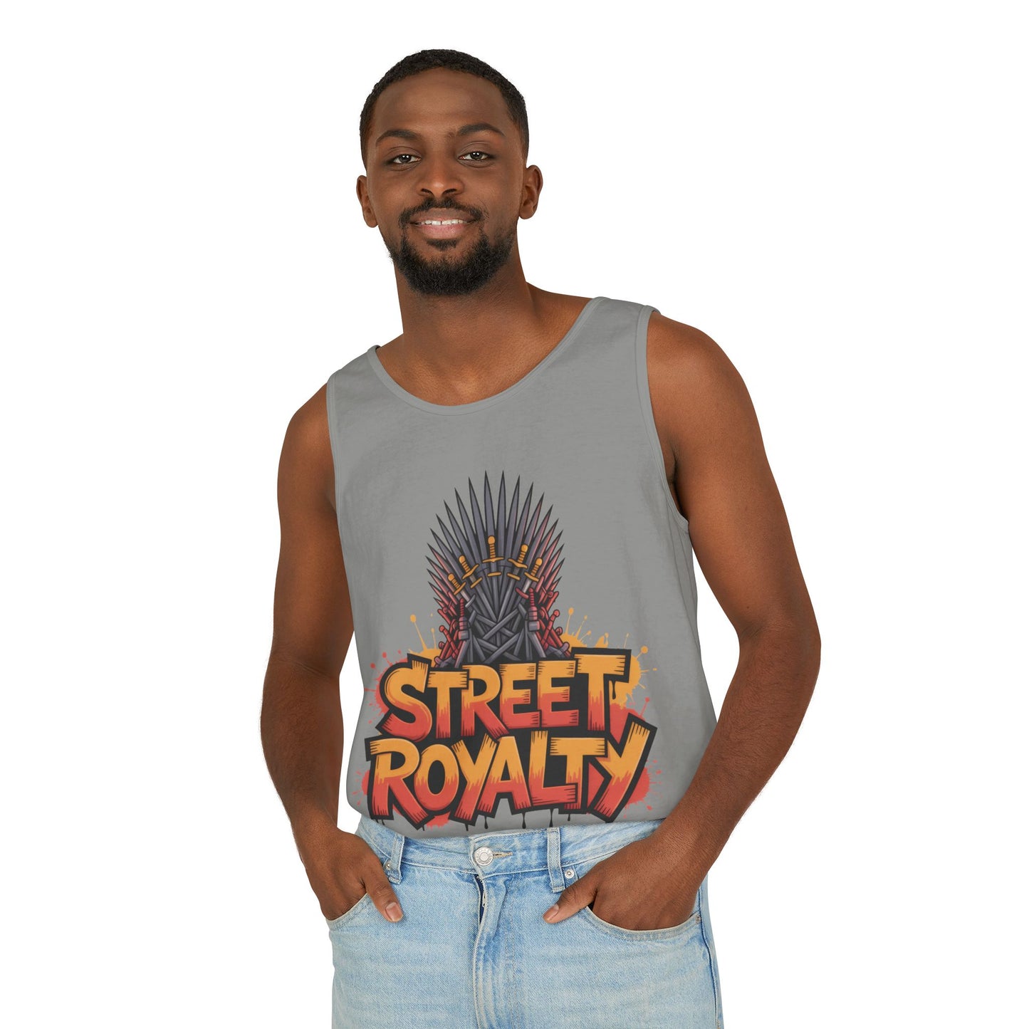Street Royalty Men's Tank Top, Graffiti Crown Graphic Muscle Shirt, Urban Streetwear Sleeveless Skate Style