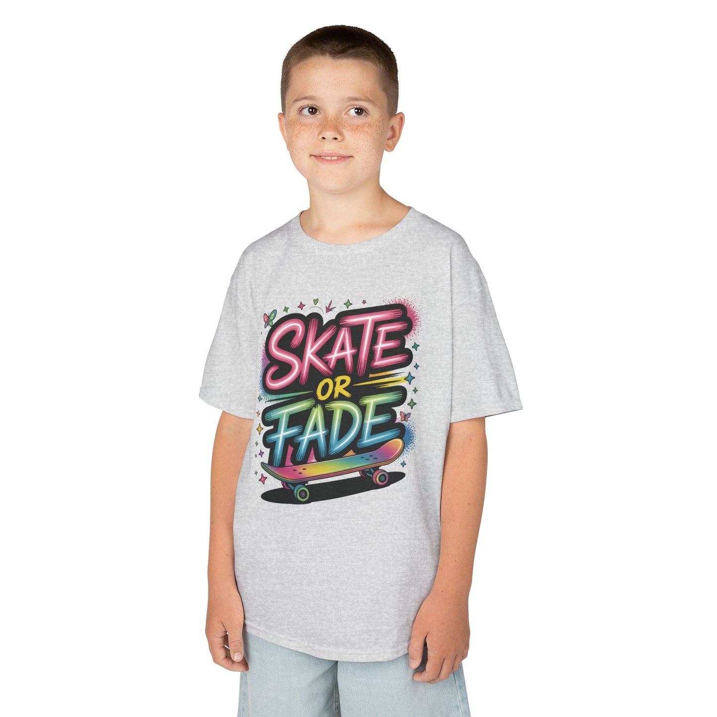 Skate Or Fade Girls Shirt, Colorful Graffiti Skateboarding Tee, Kids Heavy Cotton™ Tee