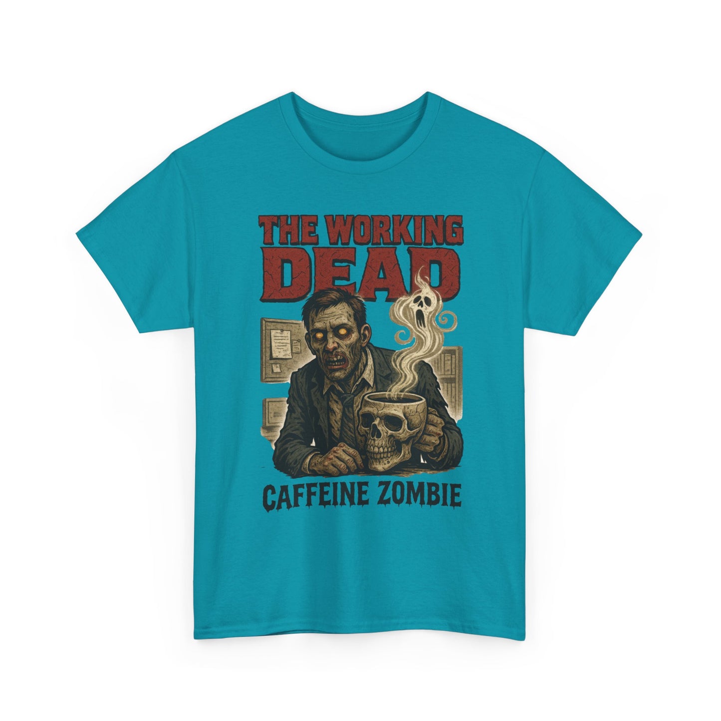 The Working Dead Men's Funny Zombie Work T-Shirt, Office Humor Tee, Halloween Office Tee, Coffee Zombie Shirt