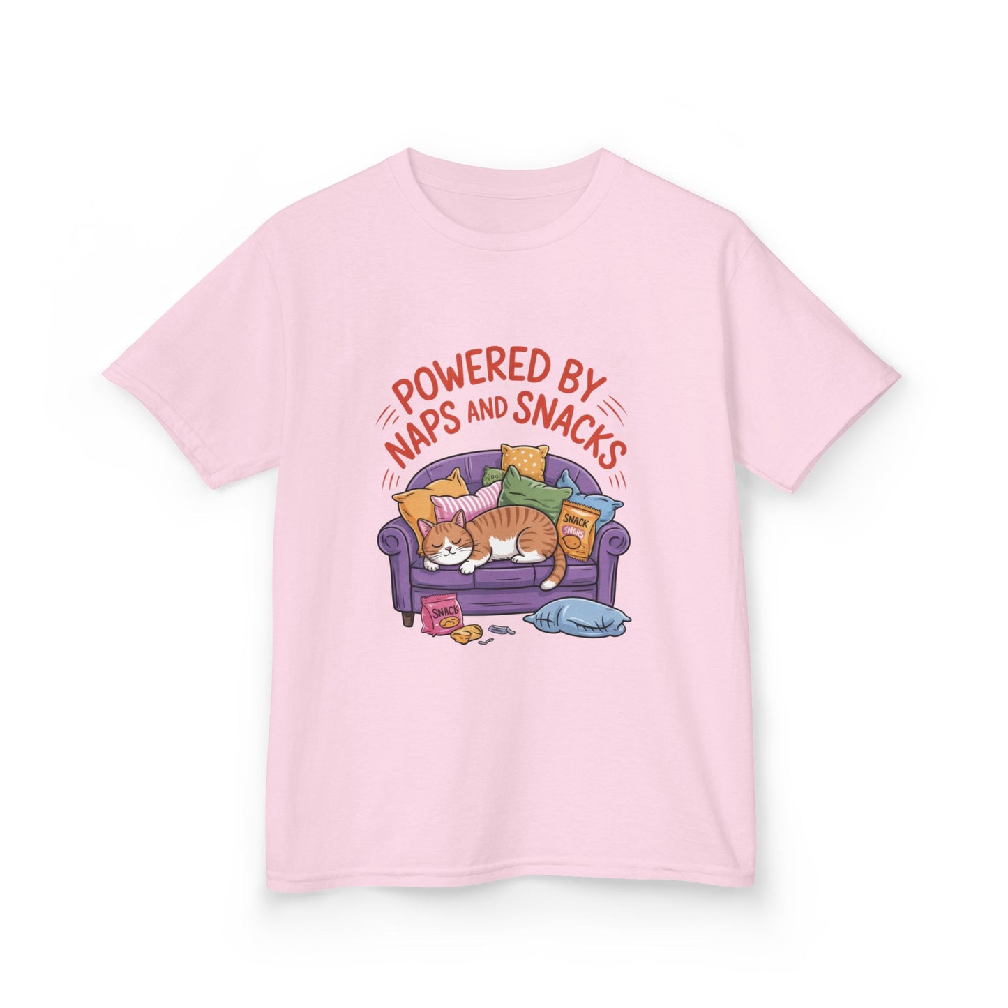 Kids Powered by Naps and Snacks Tee, Funny Kids T-Shirt, Cat Lover Gift, Birthday Present, Cute Cotton Tee, Everyday Wear