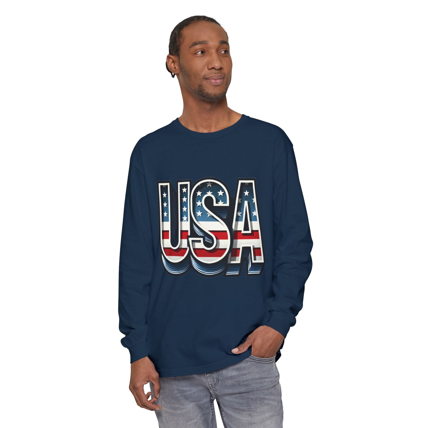 Patriotic Long Sleeve  Unisex  T-Shirt, USA Design, Unisex Tee for Independence Day, Memorial Day, Family Celebrations, Casual Wear