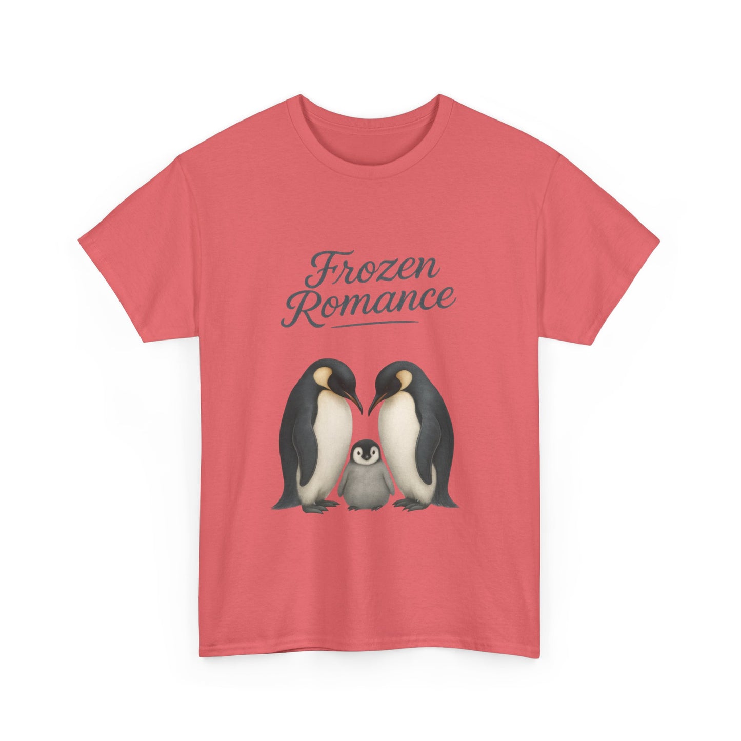 Womens Heavy Cotton Tee, Womens Frozen Romance Penguin T-Shirt, Cute Animal Graphic Tee, Love Birds Shirt Gift