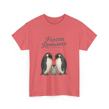 Womens Heavy Cotton Tee, Womens Frozen Romance Penguin T-Shirt, Cute Animal Graphic Tee, Love Birds Shirt Gift
