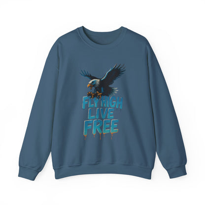 Mens Heavy Blend™ Crewneck Sweatshirt, Fly High Live Free Mens Eagle Graphic Sweatshirt