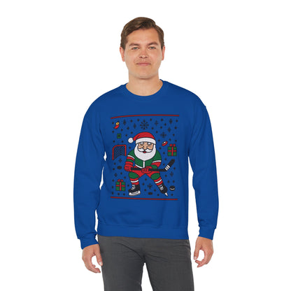 Hockey Santa Men's Christmas Sweatshirt, Funny Sports Holiday Jumper