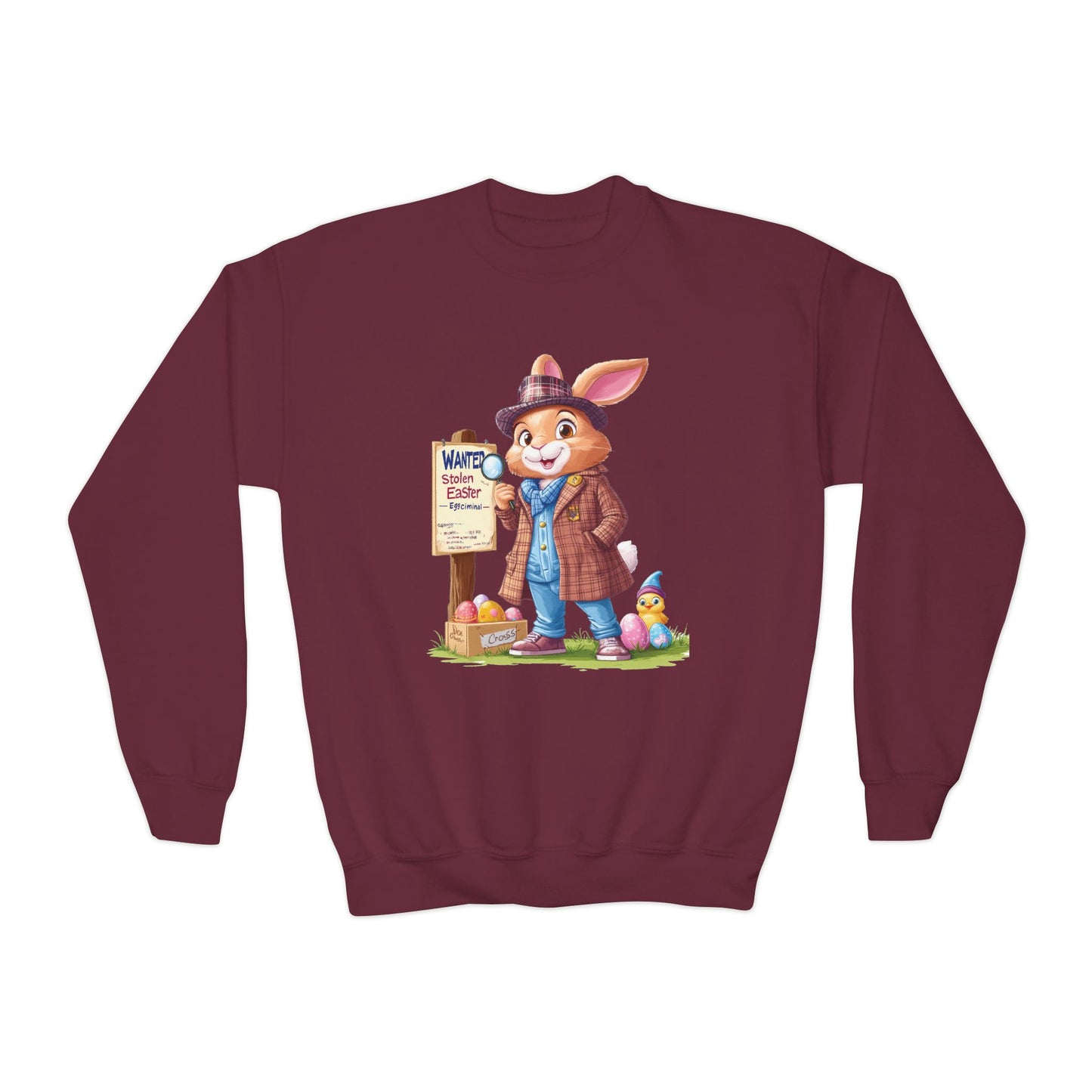 Easter Bunny Detective Kids Sweatshirt - Fun Egg Hunt Design, Cute Spring Holiday Outfit, Youth Crewneck for Boys & Girls, Easter Gift