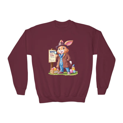 Easter Bunny Detective Kids Sweatshirt - Fun Egg Hunt Design, Cute Spring Holiday Outfit, Youth Crewneck for Boys & Girls, Easter Gift