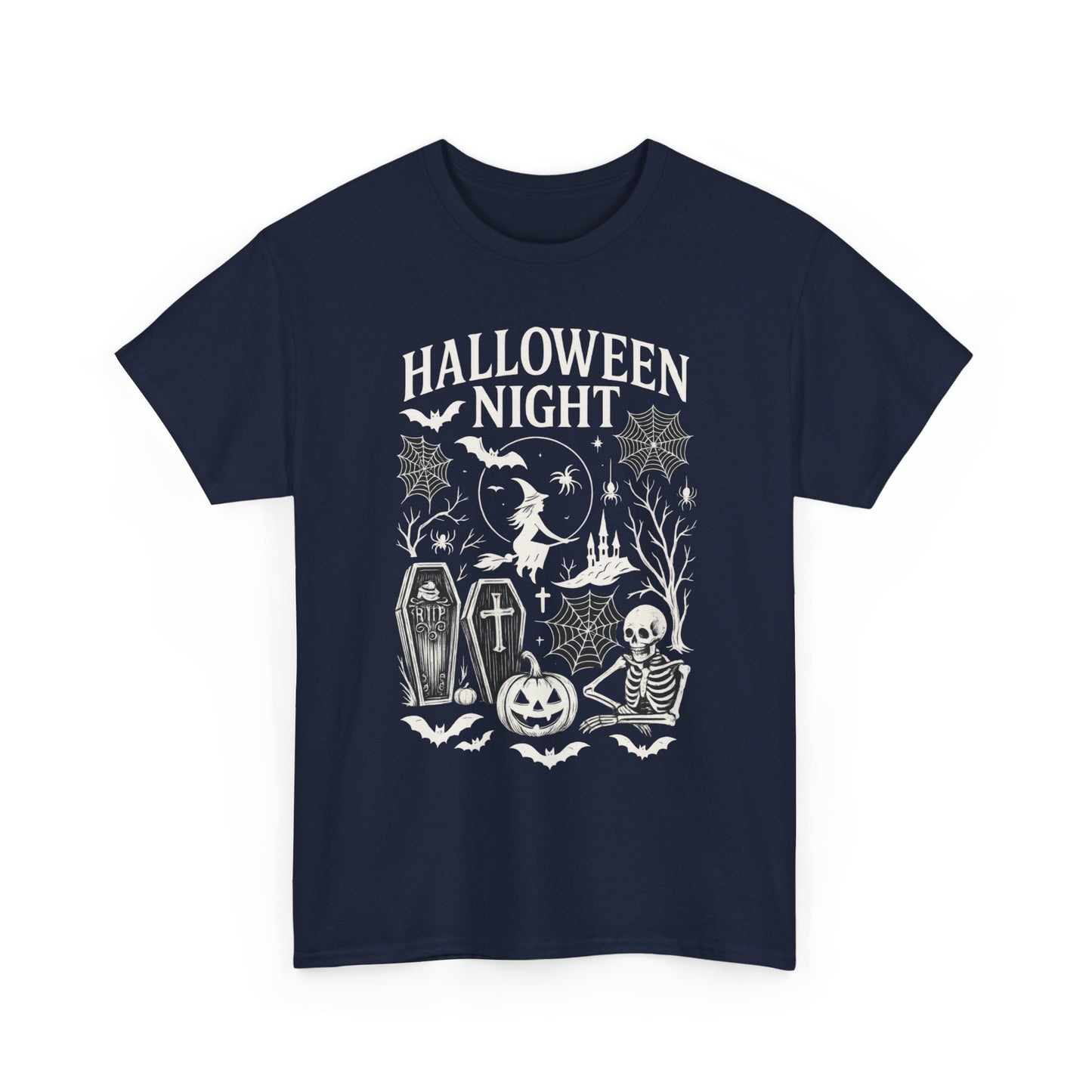 Halloween Night Women's T-Shirt, Gothic Witch Skeleton Pumpkin Tee, Spooky Scary Shirt for Halloween Party