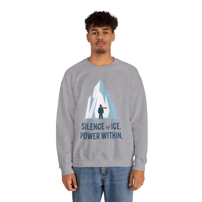 Men's Heavy Blend™ Crewneck Sweatshirt, Silence of Ice Power Within Sweatshirt, Nordic Iceberg Minimalist Pullover
