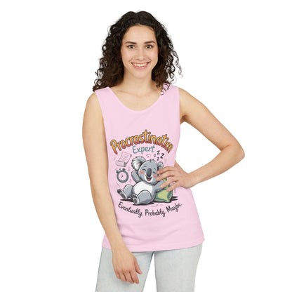 Procrastination Expert Womens Tank Top, Funny Gift for Lazy Days, Relaxed Fit Tee, Casual Summer Wear, Koala Graphic Top, Motivational Apparel