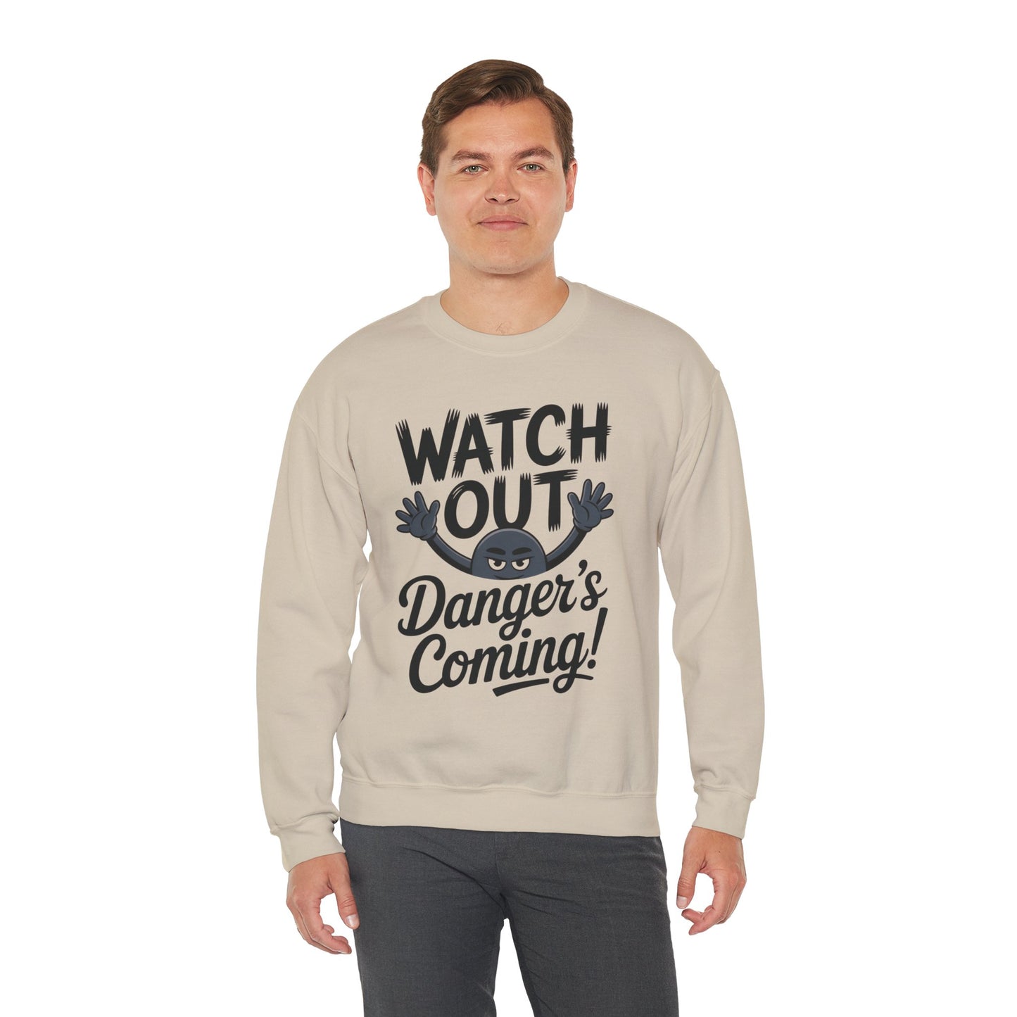 Mens Casual Crewneck Sweatshirt with Warning Message, Funny Gift for Friends, Cozy Layer for Everyone, Great for Halloween, Fall