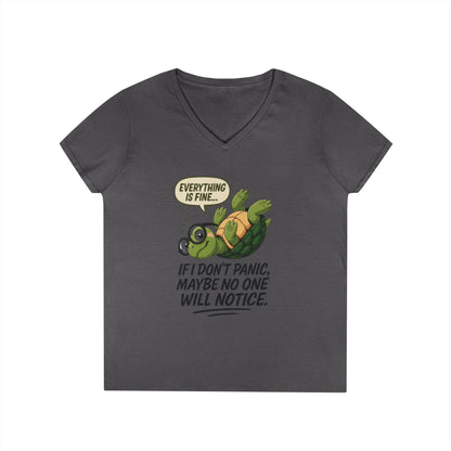 Cute & Comfy Turtle V-Neck T-Shirt, Everything is fine.. design, Gift for Animal Lovers, Casual Wear, Fun Quotes, Positive message tee