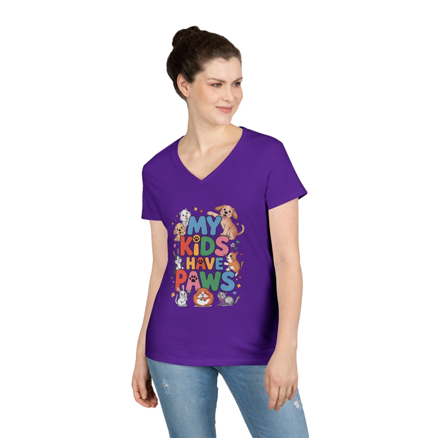 My Kids Have Paws V-Neck T-Shirt, Pet Lover Gift, Cute Animal Shirt, Cute Pet Mom Tee, Animal Parent T-Shirt,  Dog Cat Bunny Lover Gift