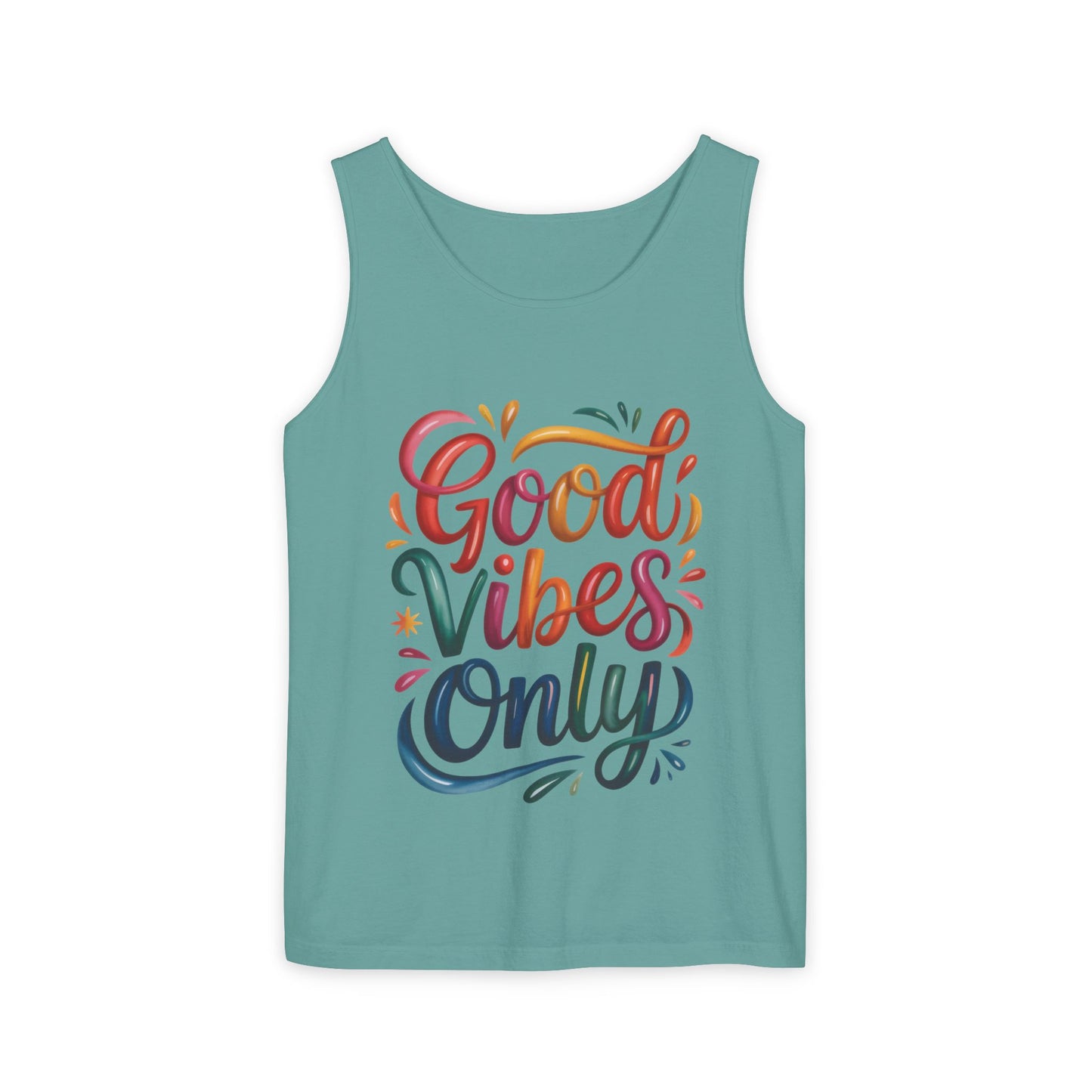 Good Vibes Only Unisex Garment-Dyed Tank Top, Summer Casual Wear, Festival Outfit, Beach Day Tee, Gift for Friends, Positive Vibes Apparel