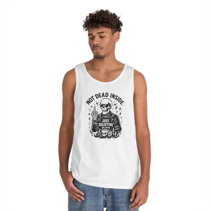 Mens Dark Humor Graphic Tank Top, Not Dead Inside, Funny Graphic Tee, Gifts for Him, Halloween, Occasions, Funny Skeleton Tee