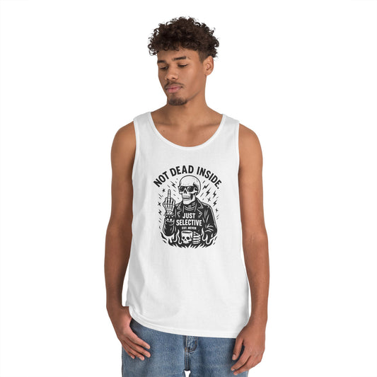 Mens Dark Humor Graphic Tank Top, Not Dead Inside, Funny Graphic Tee, Gifts for Him, Halloween, Occasions, Funny Skeleton Tee