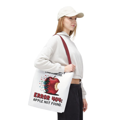 Error 404 Apple Tote Bag, Geek Tote, Funny Shopping Bag, Gift for Tech Lovers, Apple Lovers Tote, Digital Design Bag, Weekender Bag, Beach Bag, Large Canvas Bag