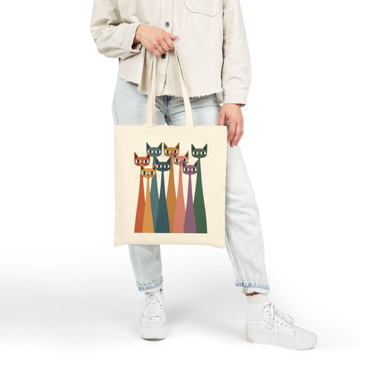 Colorful Cat Design Cotton Canvas Tote Bag, Eco-Friendly Shopping Bag, Gift for Cat Lovers, Fun Pet Accessory, Travel Tote