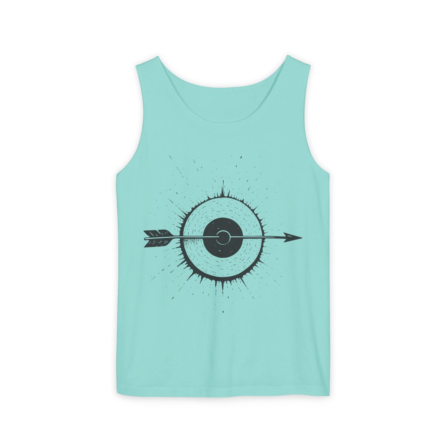 Mens Garment-Dyed Tank Top with Target Arrow Design, Casual Wear, Summer Essentials, Gym Wear, Gifts for Archery Lovers