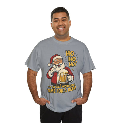 Funny Santa Beer Christmas T-Shirt, Men's Holiday Party Tee