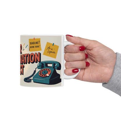 Senior Procrastination Analyst Mug, Funny Coffee Cup for Office, Gift for Coworkers, Humorous Ceramic Mug, Deadline Joke Coffee Mug