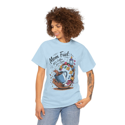 Mom Fuel Heavy Cotton Tee, Funny Coffee Lover T-Shirt, Gift for Moms, Mother's Day, Casual Wear, Pajama Top