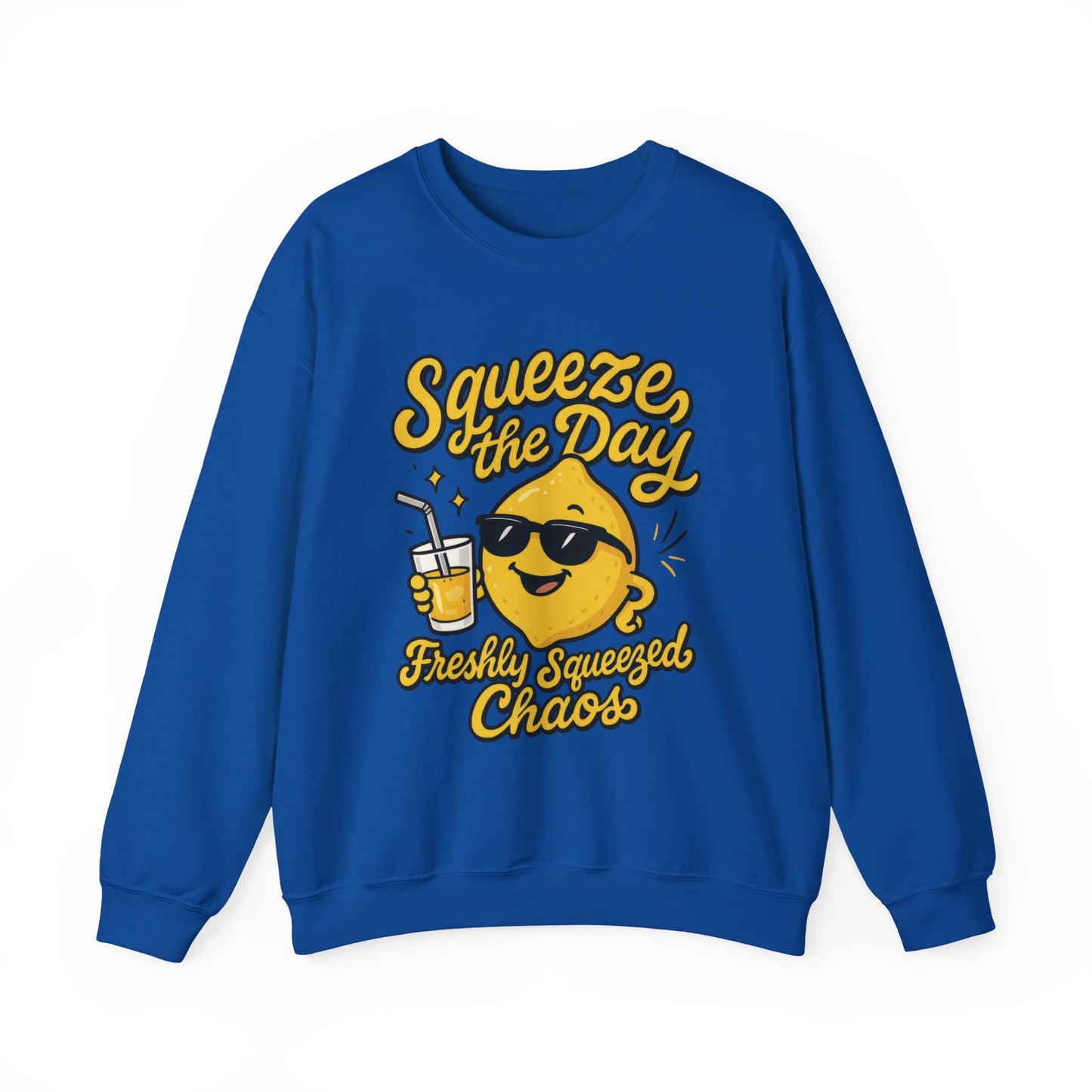 Funny Lemon Womens Sweatshirt - Squeeze The Day Freshly Squeezed Chaos Cozy Pullover - Citrus Positive Crewneck Sweatshirt, Cheerful Fashion