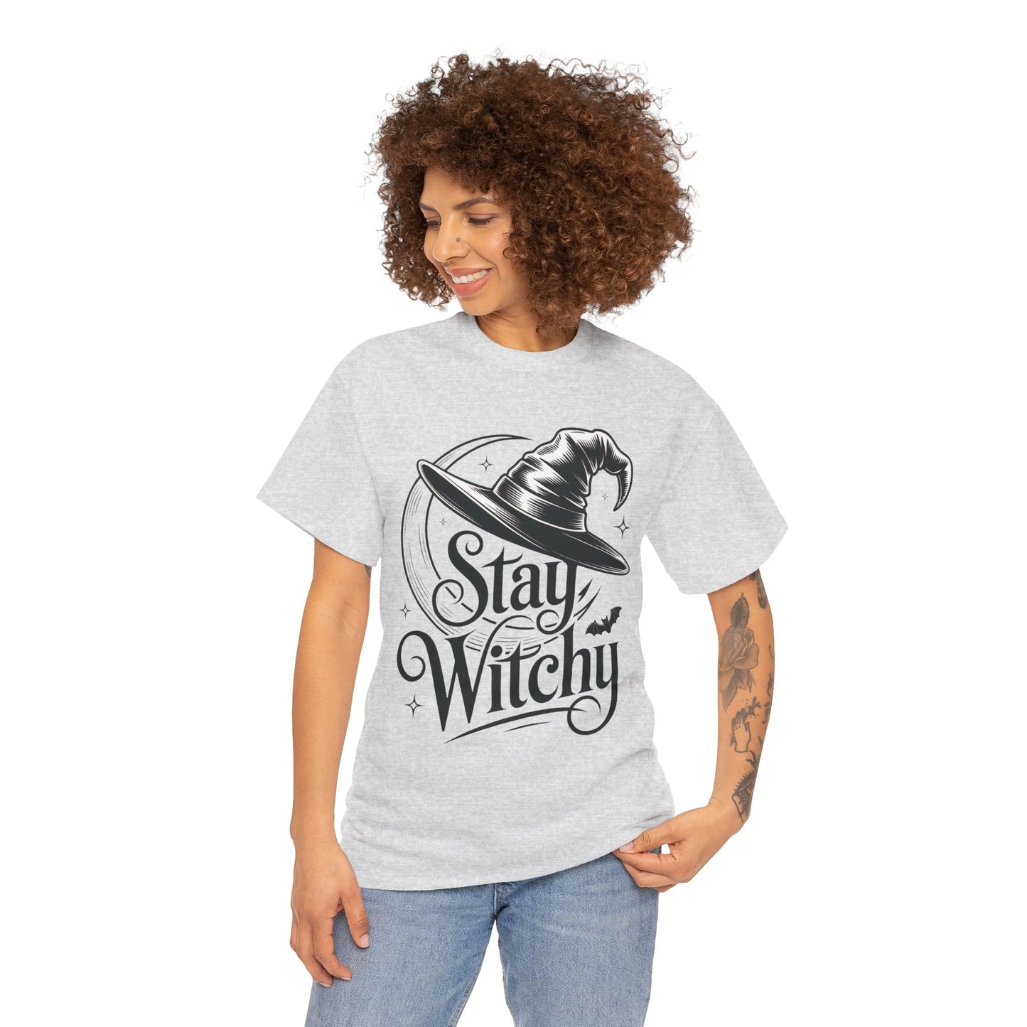 Stay Witchy Gothic Moon Witch Hat Women's T-Shirt, Minimalist Halloween Witchy Graphic Tee
