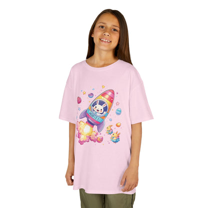 Easter Astronaut Bunny Kids T-Shirt - Cute Space Rocket Bunny with Colorful Eggs, Fun Spring Tee for Boys and Girls, Holiday Gift Idea
