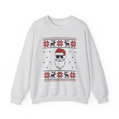 Cool Santa Men's Sweatshirt, Funny Knit Look Pullover, Retro Christmas Sweater Style