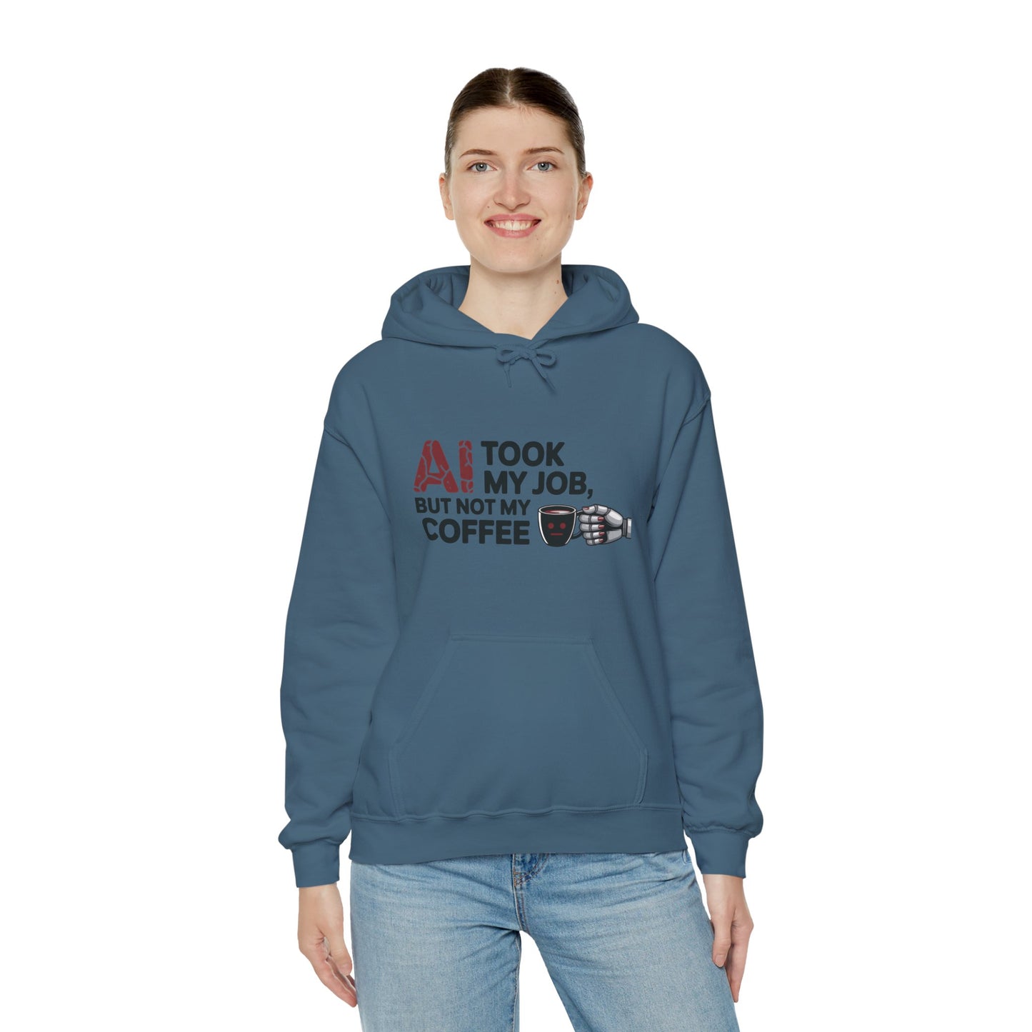 Women's AI Coffee Hoodie, Funny Robot Humor Pullover, Geek Job Joke Sweatshirt Gift, Sarcastic Work Shirt, Office Humor