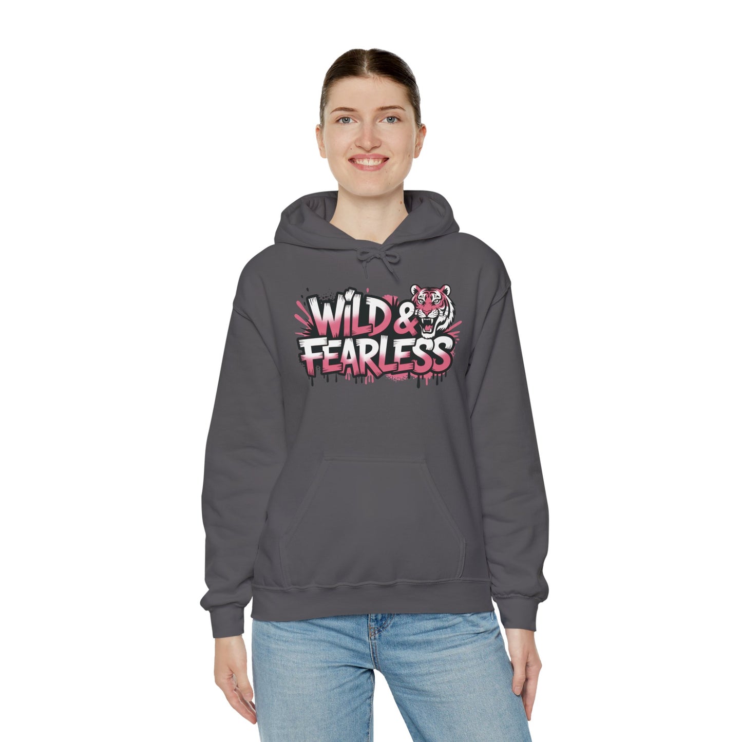 Women's Hoodie Wild & Fearless, Tiger Graffiti Graphic Pullover, Bold Urban Streetwear Hoodie