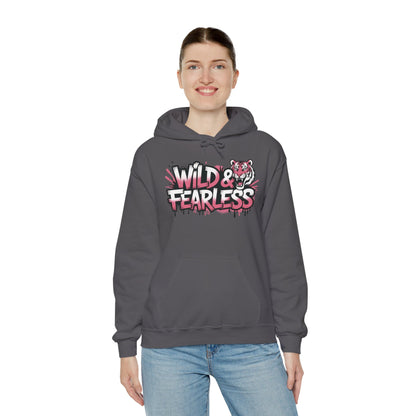 Women's Hoodie Wild & Fearless, Tiger Graffiti Graphic Pullover, Bold Urban Streetwear Hoodie