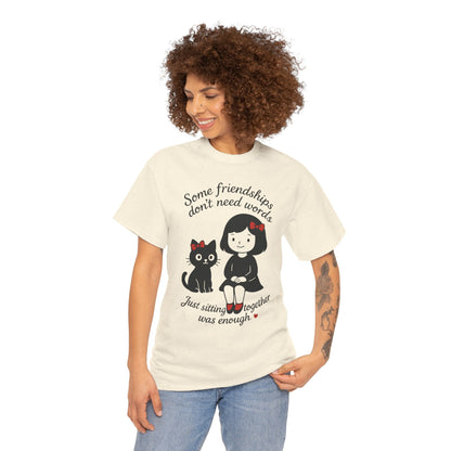 Cute Cat & Girl Graphic Tee, Playful Gift for Cat Lovers, Cat and Girl Design, Gift for Cat Owners, Women's Cotton T-Shirt