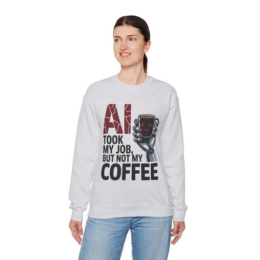 AI Coffee Sweatshirt, Funny Robot Humor Pullover, Geek Sarcastic Job Joke Top, Women's Heavy Blend™ Crewneck Sweatshirt