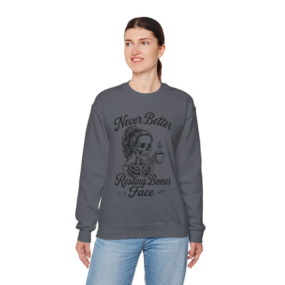 Skull Coffee Lovers Crewneck Sweatshirt, Womens, Perfect for Halloween, Cozy Outfit, Gift for Friends, Relaxing Days, Coffee Enthusiasts