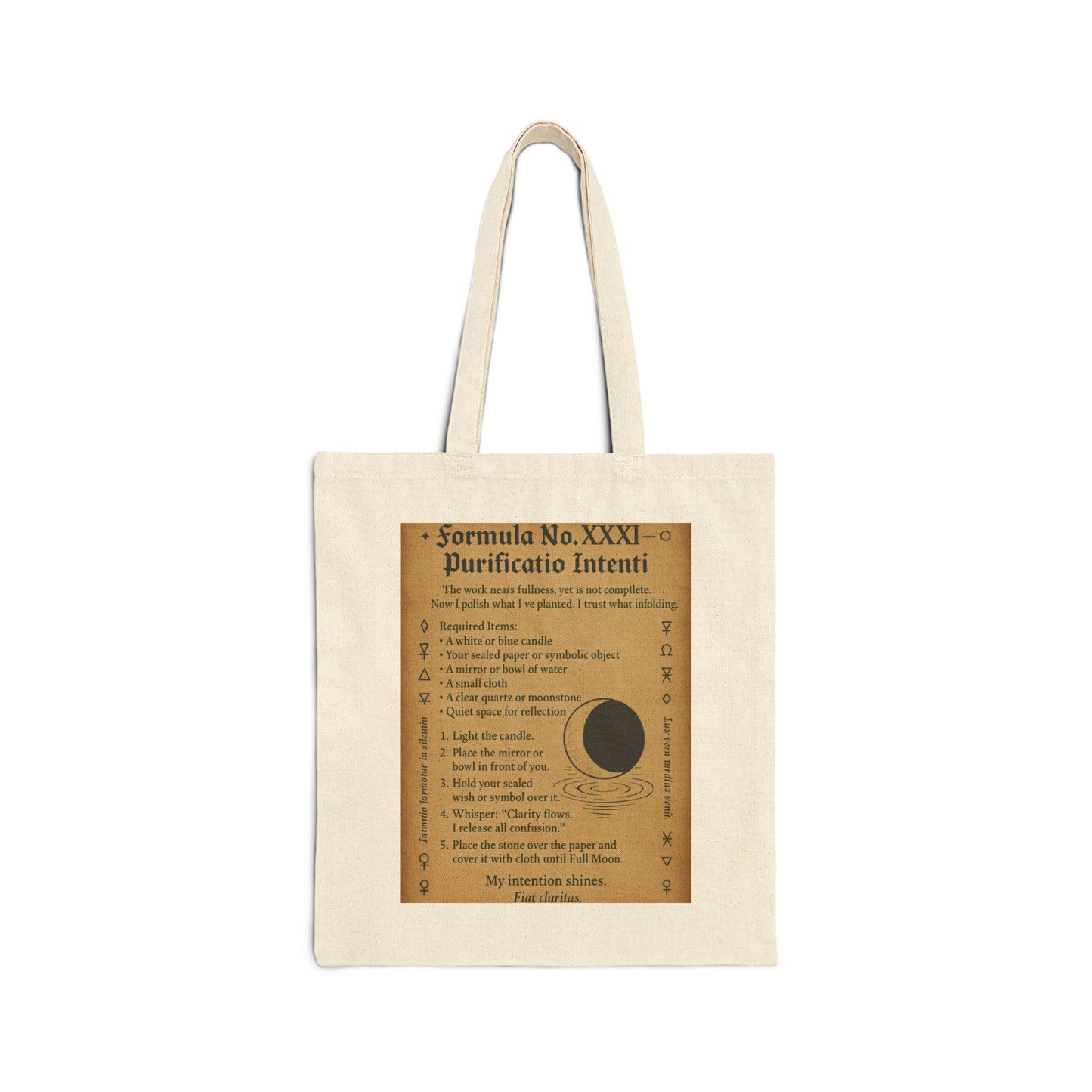 Waxing Gibbous Moon Ritual, Refinement Spell Page Design, Lunar Magic Tote Bag, Spiritual Purity Cotton Canvas Tote Bag