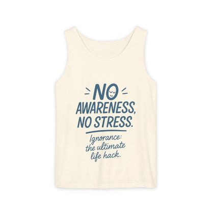 Womens No Awareness Racerback Tank Top, Funny No Stress Quote, Ignorance Life Hack, Workout Sleeveless Shirt, Motivational Shirt, Yoga
