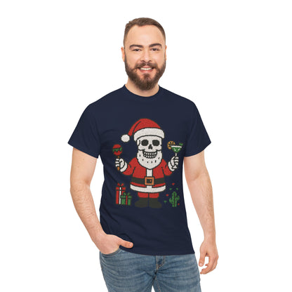Funny Santa Skull Christmas Men's Shirt, Holiday Margarita Tee for Men