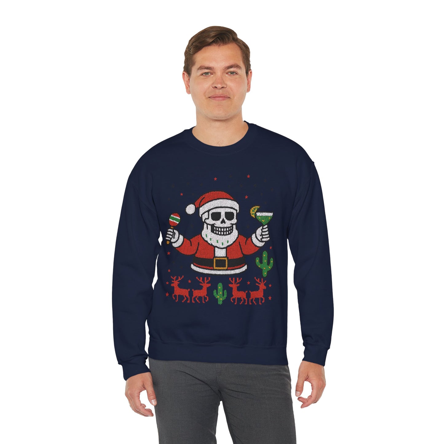 Skeleton Santa Ugly Christmas Sweatshirt for Men, Funny Margarita Holiday Jumper