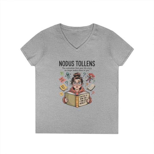 Nodus Tollens V-Neck T-Shirt, Women's Heavy Cotton Shirt, Latin Words, Moods & Modes, Self-Awareness, Quirky Humor Shirt