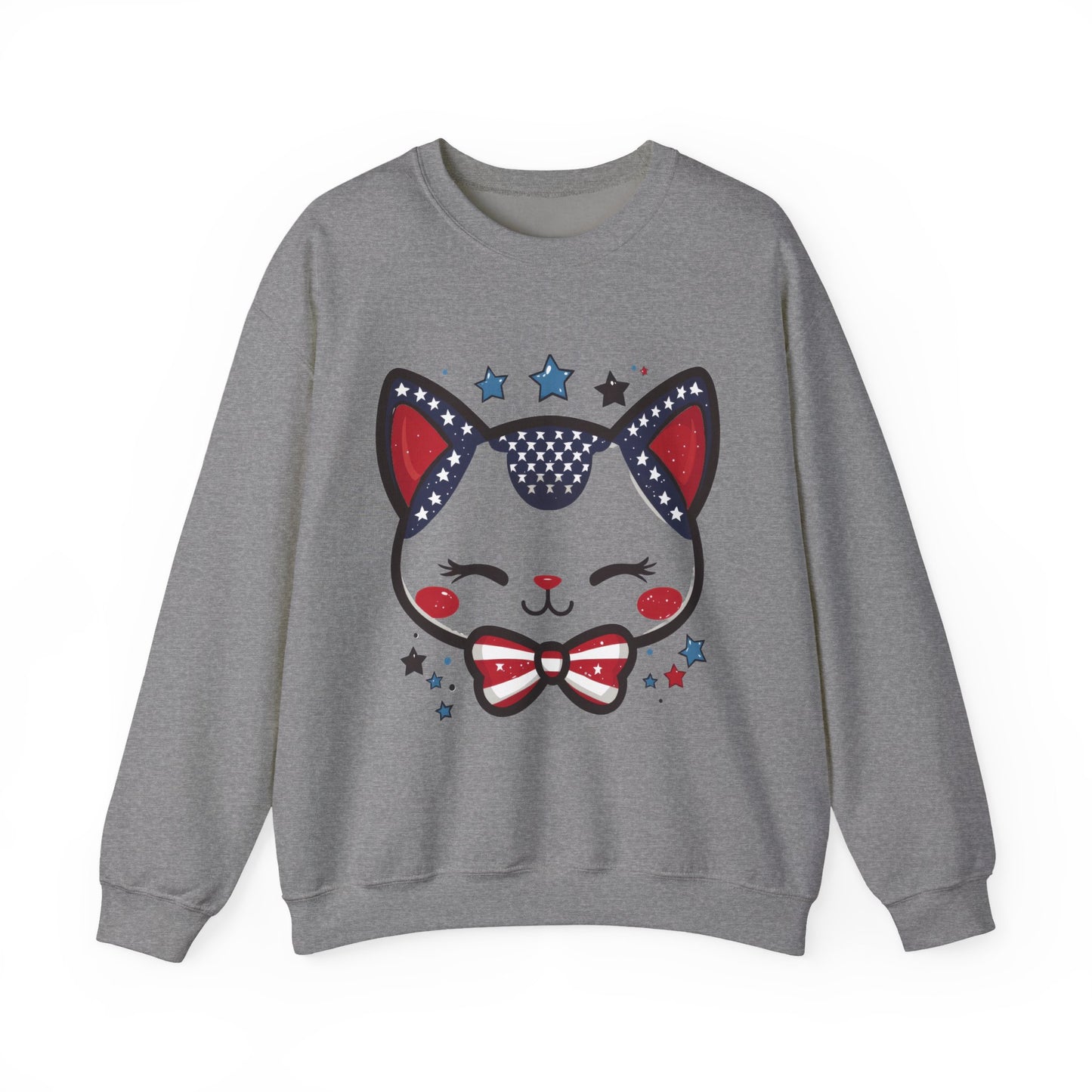 Cute Patriotic Cat Graphic Sweatshirt, Cozy Women's Crewneck, Cat Lover Gift, Fourth of July, Perfect for Holidays and Celebrations