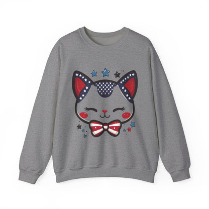 Cute Patriotic Cat Graphic Sweatshirt, Cozy Women's Crewneck, Cat Lover Gift, Fourth of July, Perfect for Holidays and Celebrations