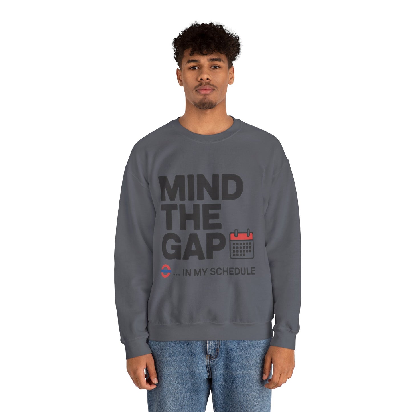 Funny Men's Sweatshirt, Mind The Gap Office Humor, London Underground Inspired Graphic Pullover