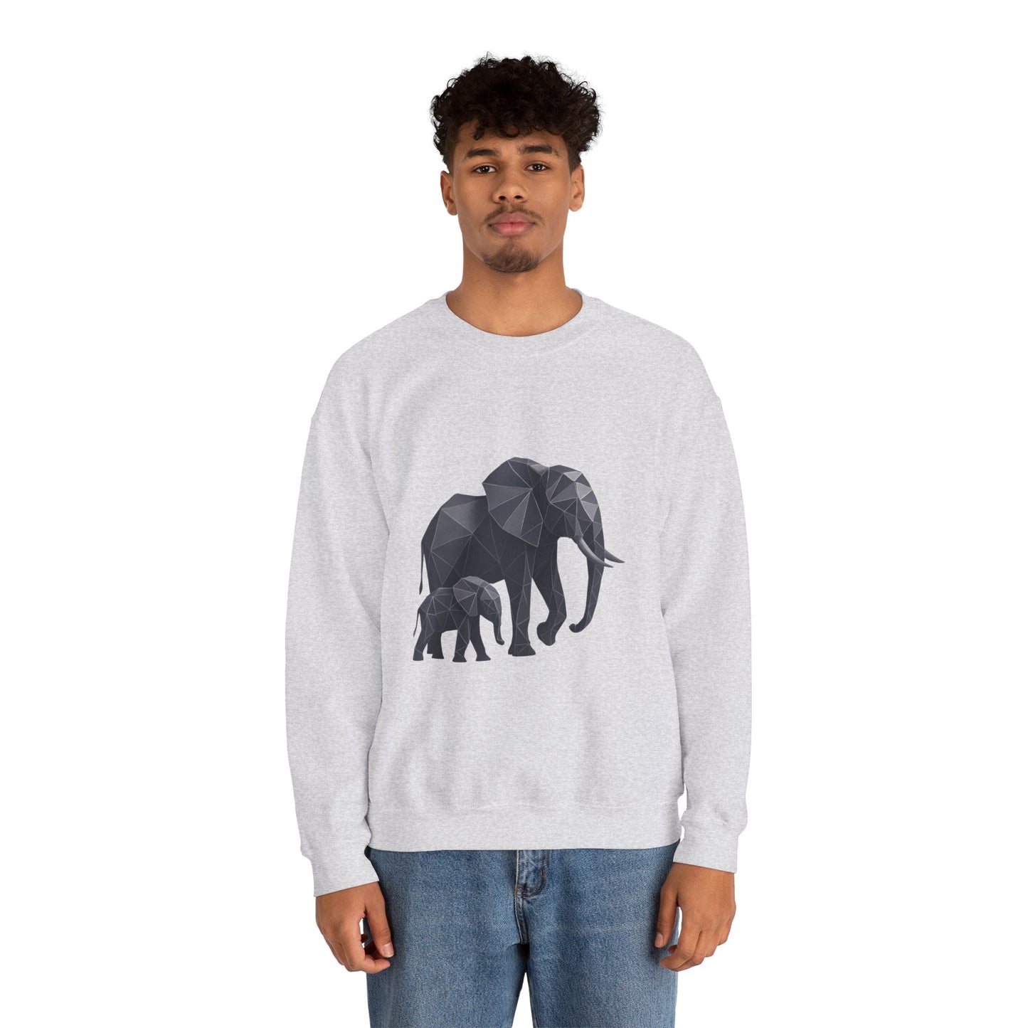 Geometric Elephant Sweatshirt, Cozy Unisex Crewneck, Animal Lover Gift, Nature Inspired Apparel, Eco-Friendly Fashion, Gift for Her