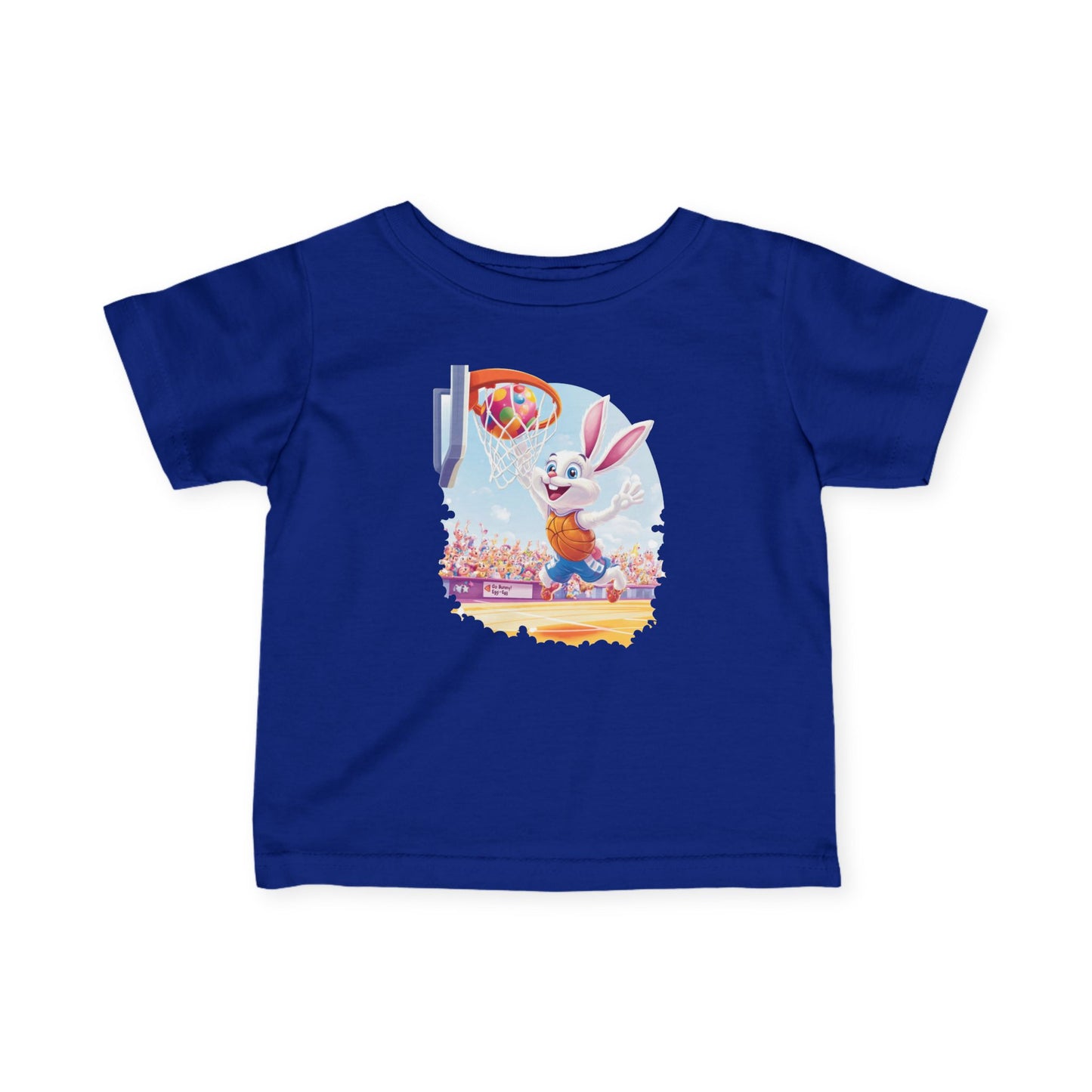 Easter Basketball Bunny Infant Tee - Cute Bunny Dunking Egg Ball, Fun Spring Sports Shirt for Babies 6-24 Months, Easter Gift Idea