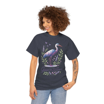 Polygonal Heron Graphic Shirt, Womens Artistic Bird Tee, Nature-Inspired Minimalist Design, Geometric Crane Tee, Bird Lovers Gift