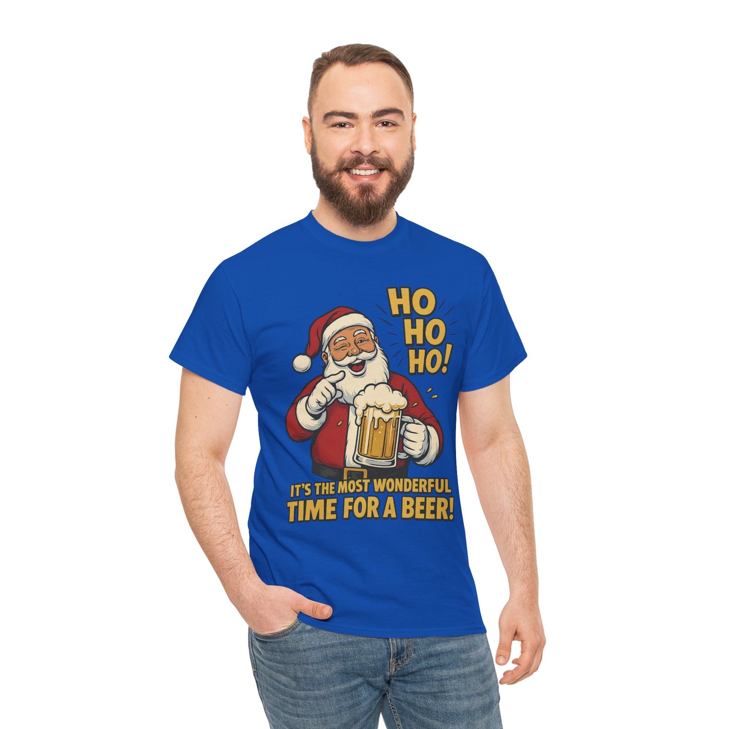Funny Santa Beer Christmas T-Shirt, Men's Holiday Party Tee