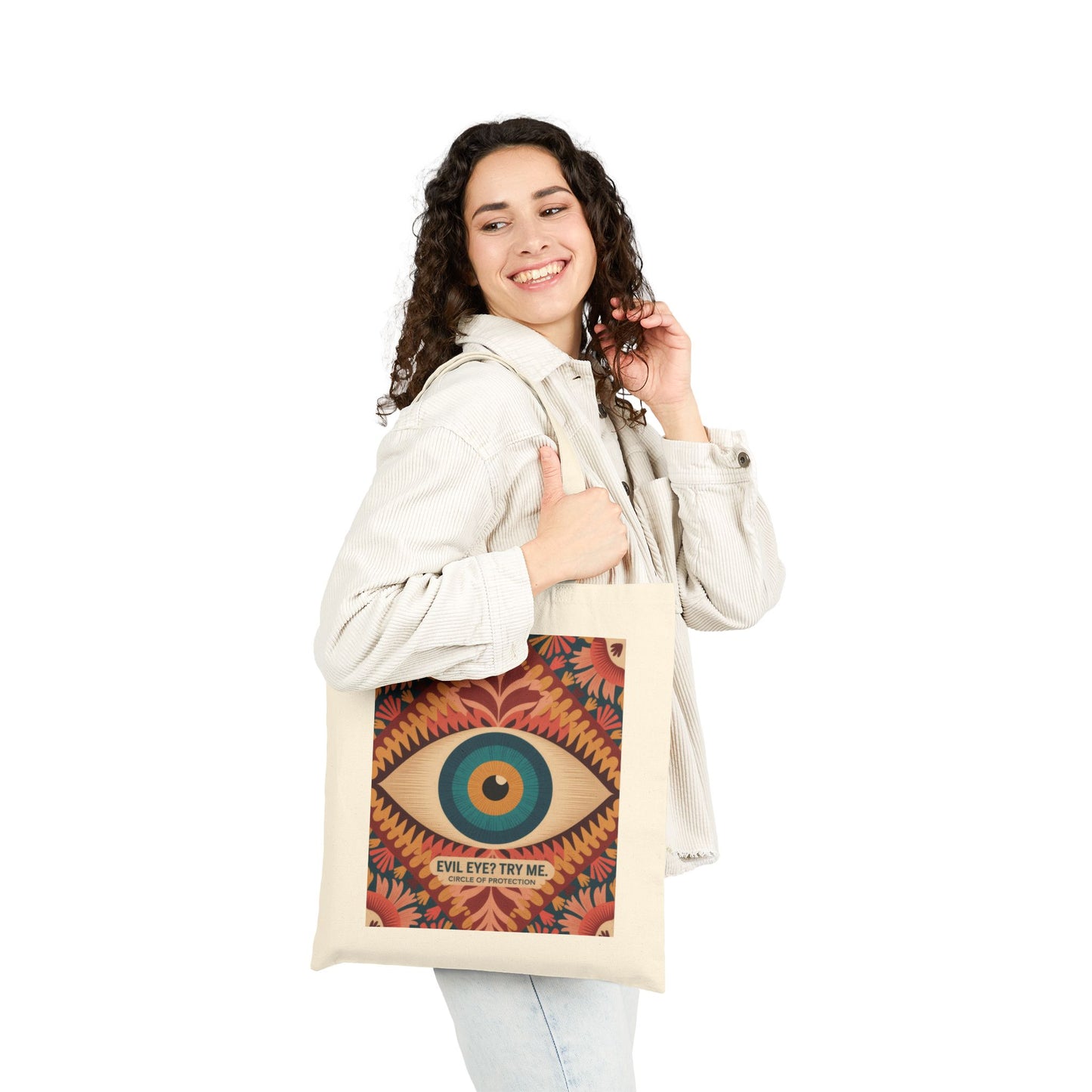 Vibrant Eye Design Canvas Tote Bag, Boho Shopper, Eco-Friendly Grocery Bag, Gift for Art Lovers, Sustainable Fashion