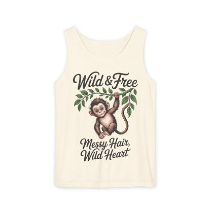 Wild & Free Monkey Tank Top, Messy Hair Wild Heart Womens Tank, Cute Jungle Animal Shirt, Boho Adventure Tank, Fun Nature Lover Gift